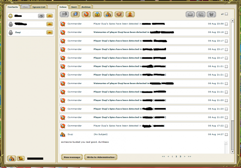 This is just an example but before these ones I would usually delete them all up to the last 2 just so they wouldn't get in the way of important things like market reports and robbery reports etc etc and also I have blacked out my name and co-ords, mentors name, allies name, and other tabs due to privacy, even though I left duqis name and co-ords by no means does that give anyone free reign to harass him the details are there for the admins only, also since there is a 2MB limits I have had to shrink and crop the edges out by the way then I found out .bmp isn't allowed so its now a .png